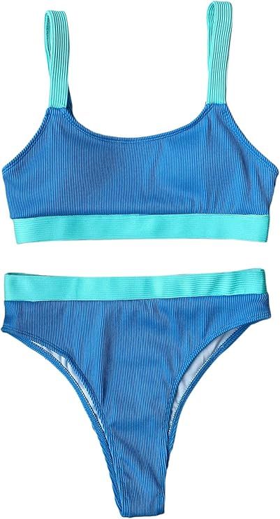 SOLY HUX Women's Scoop Neck High Waisted Bikini Bathing Suits 2 Piece Swimsuits | Amazon (US)