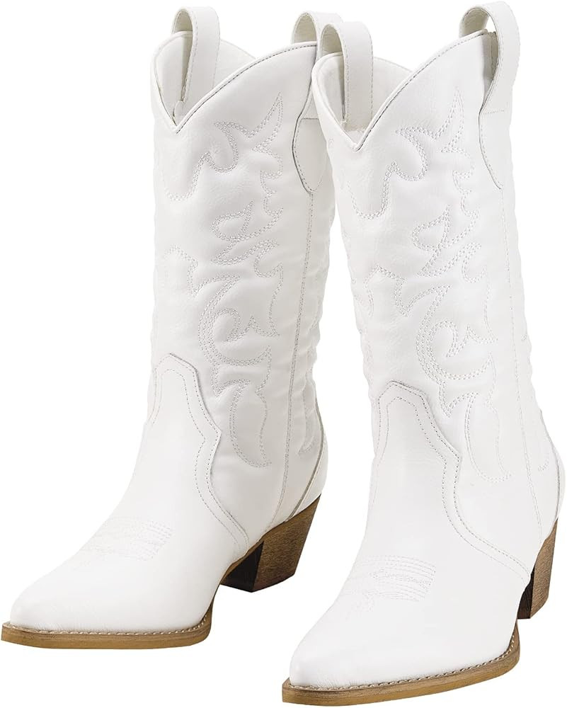 Rollda Women's Western Cowboy Boots Pointed Toe Mid-Calf Cowgirl Boots Ladies Embroidered Fashion... | Amazon (US)