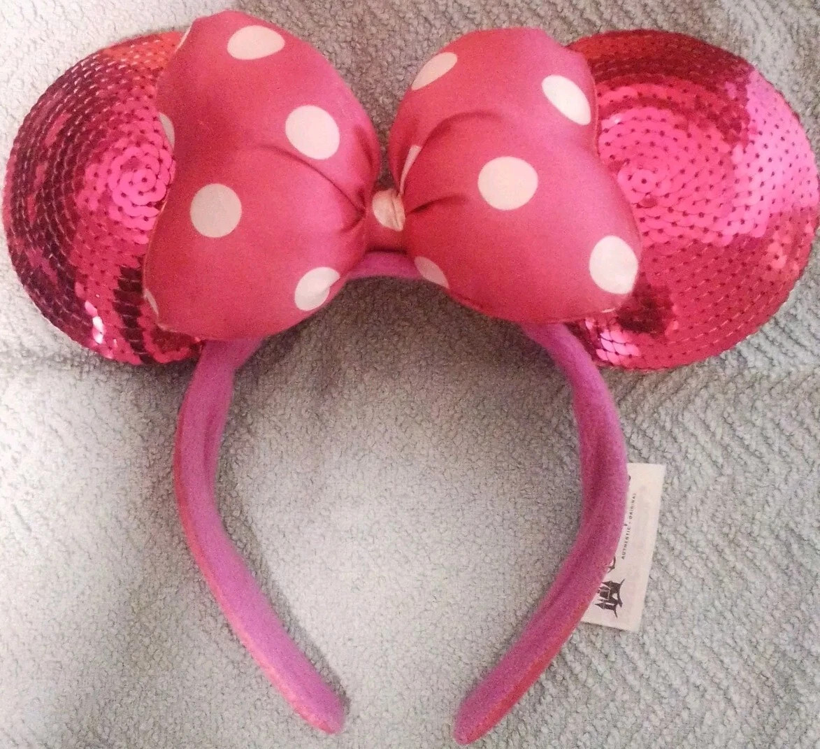 Disney Parks Minnie Mouse Ears Headband Pink Polka Dot Bow Sequins | eBay US