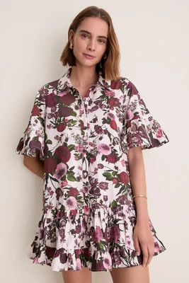Ivory Burgundy Pink Miranda Mini Shirt Dress | Tuckernuck (US)