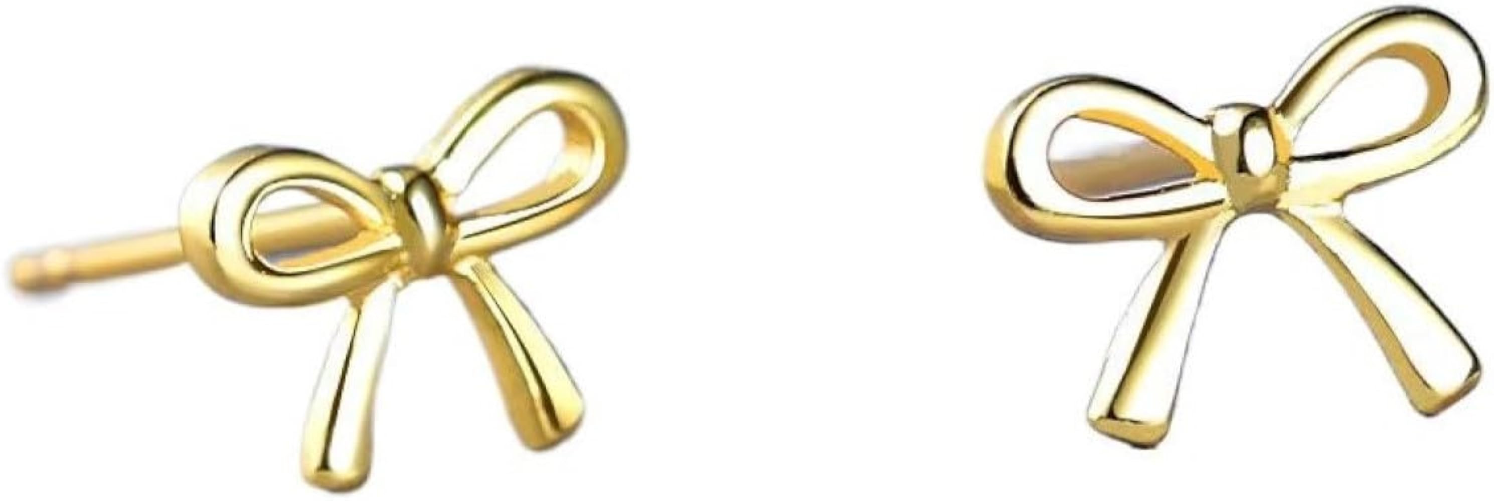 S925 Sterling Silver Bow Stud Earrings for Women Girls Gold Silver Bowknot Earrings Drops Gift | Amazon (US)