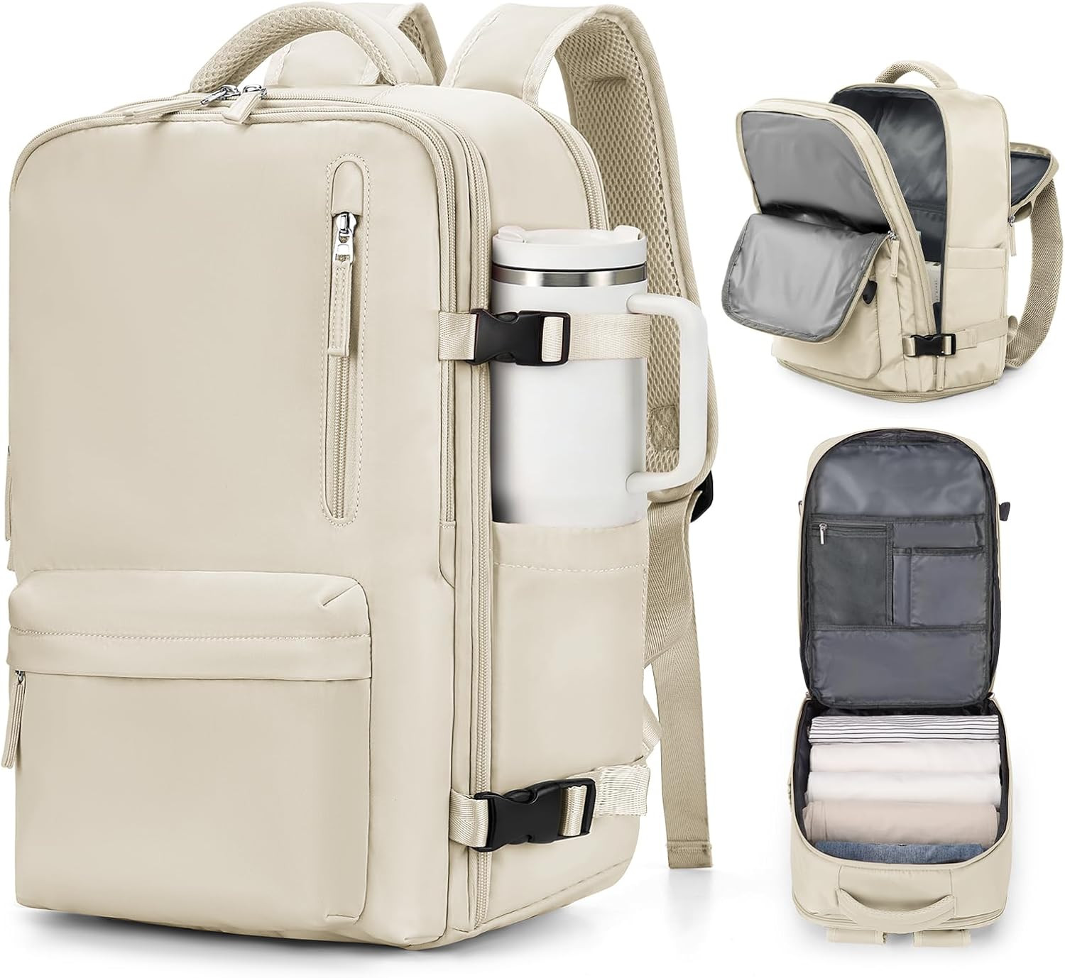 VGCUB Large Travel Work Business Backpack Carry on flight Approved 17 Inch Laptop Backpack for Women Men with Laptop Compartment Mochila de Viaje,Beige | Amazon (US)