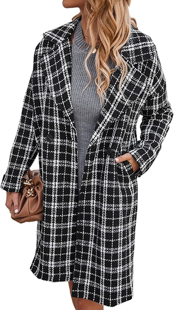 Angashion Women's Fuzzy Fleece Lapel Open Front Long Cardigan Coat Faux Fur Warm Winter Outwear J... | Amazon (US)