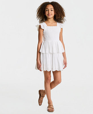 Rare Editions Girls' 7-16 Eyelet Flutter Sleeve Square Neck Dress - Macy's | Macy's