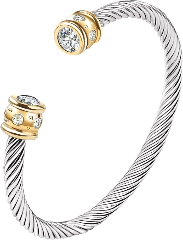 Winhime Cable Wire Bangle Bracelets for Women, Cubic Zirconia Diamond Cuff Bracelet for Teen Girl... | Amazon (US)