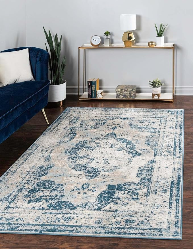 Unique Loom Sofia Collection Area Rug - Salle Garnier (9' x 12' 2" Rectangle, Blue/ Ivory) | Amazon (US)
