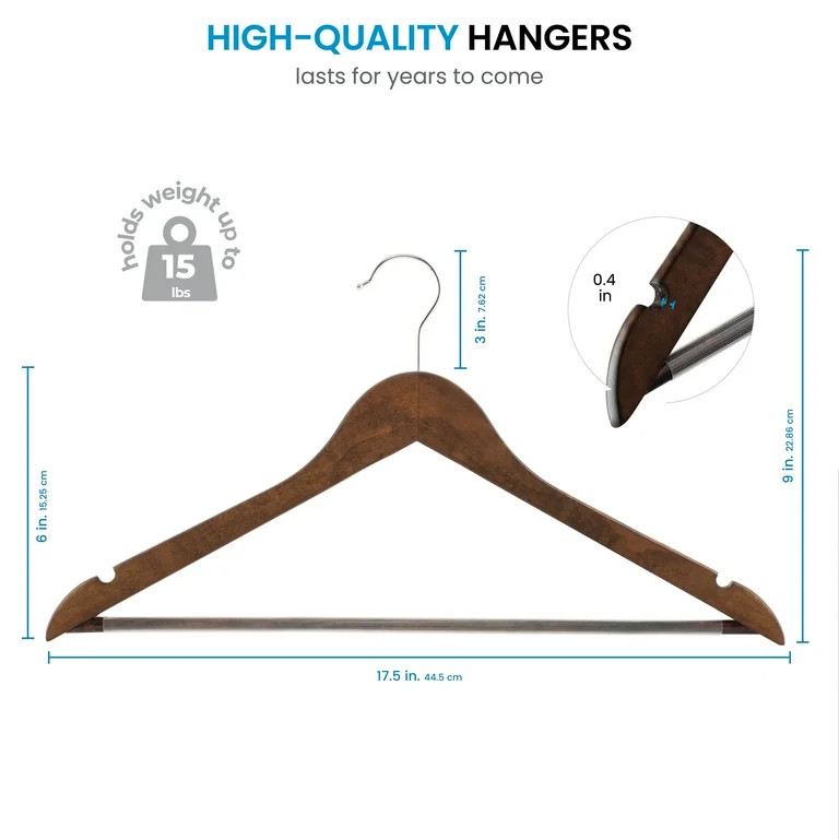 Zober Wooden Suit Hangers - Smooth Finish Solid Wood Coat Hanger with Non Slip Pants Bar, 360° S... | Walmart (US)
