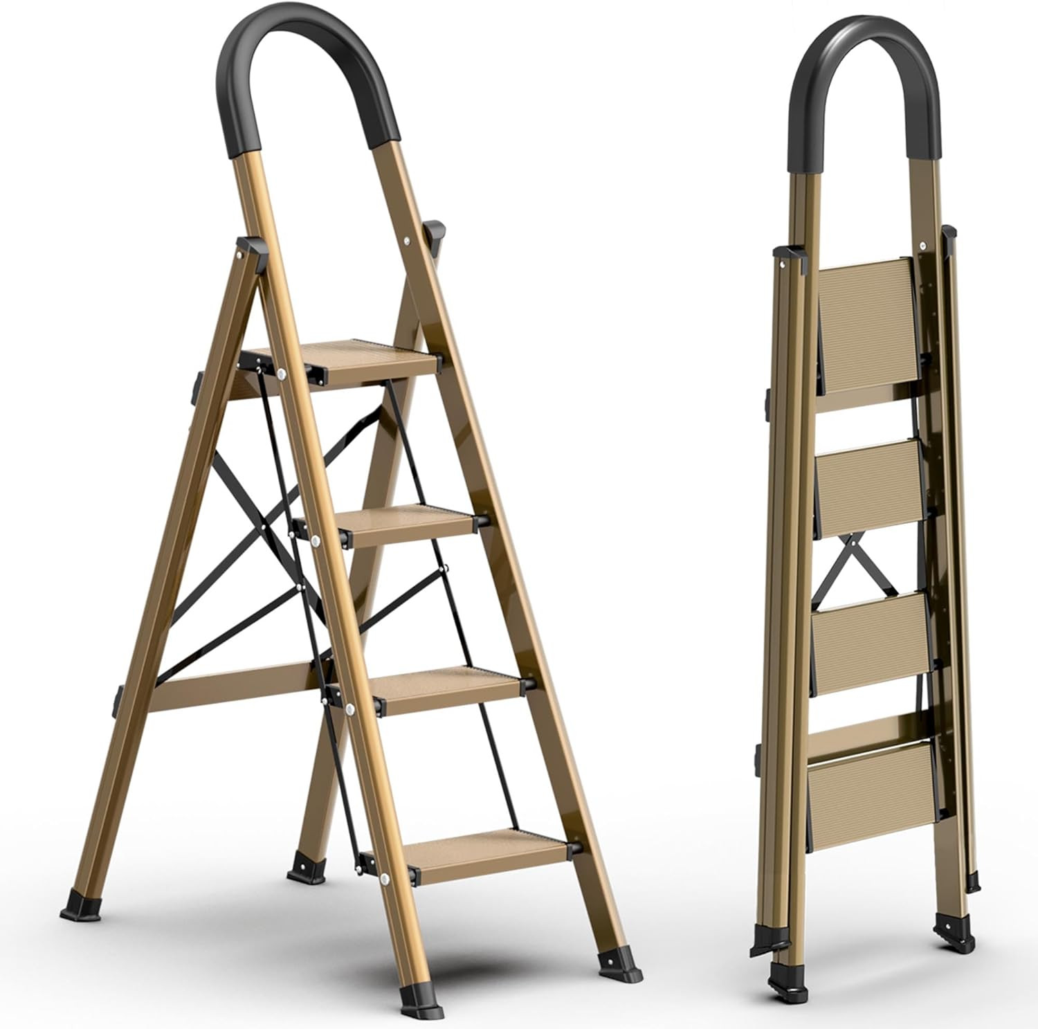 GameGem Lightweight Aluminum 4 Step Ladder Folding Step Stool Stepladders with Anti-Slip and Wide... | Amazon (US)