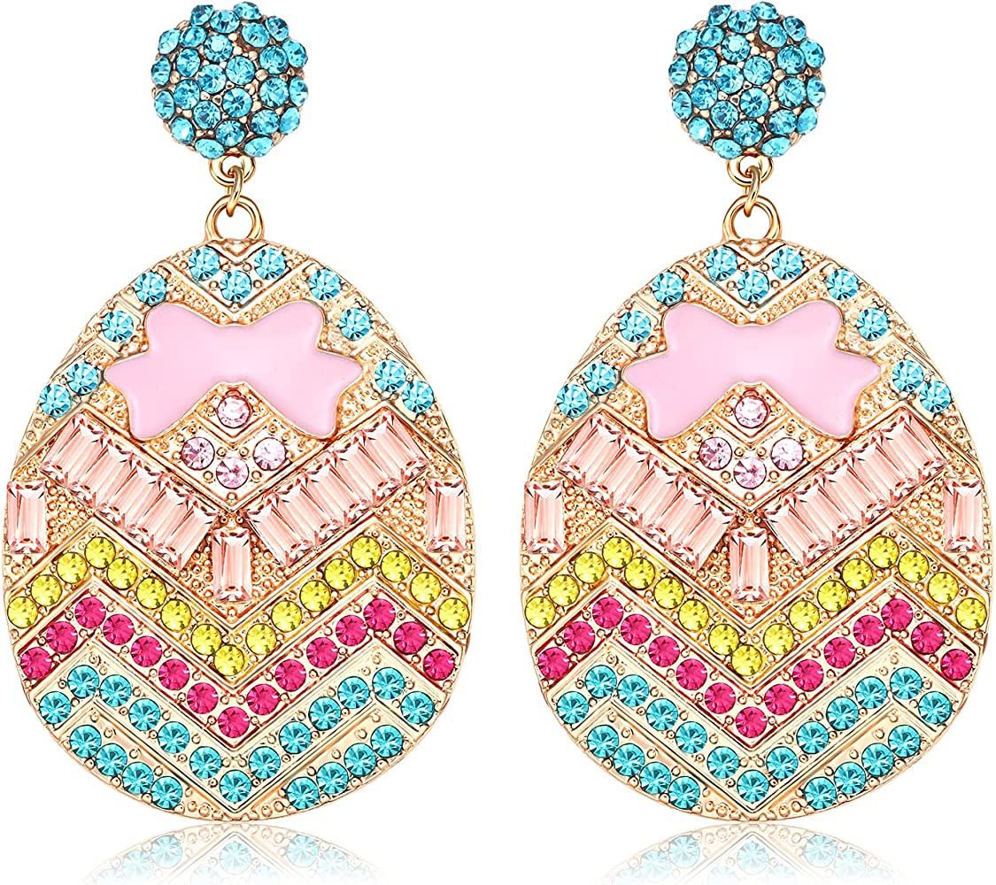 Easter Earrings Rhinestone Colorful Easter Egg Drop Dangle Earrings, Easter Finds, Easter Fashion | Amazon (US)
