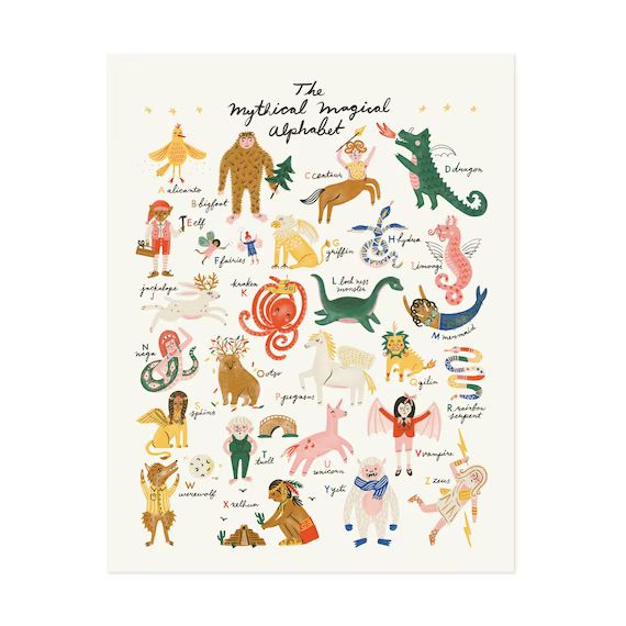 Mythical Magical Alphabet Paper Art Print Nursery Decor - Etsy | Etsy (US)
