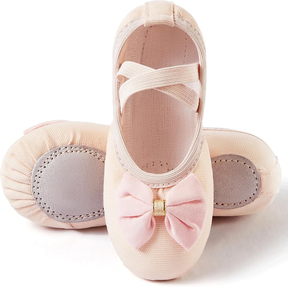 TRIPLE DEER Ballet Shoes for Girls, Canvas Dance Flats Practice Slippers Split Soft Leather Flat ... | Amazon (US)