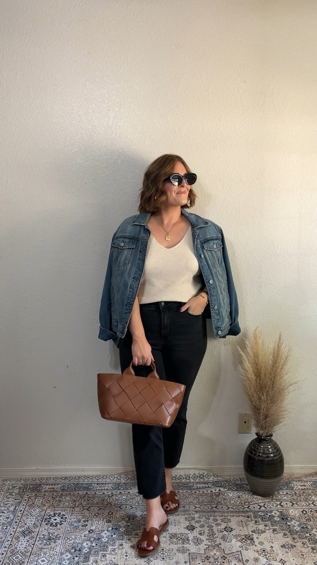 Early fall outfit idea 🍂 sweater tank + jeans 

tank L (tts)
Jeans older, linked similar 
highly recommend this cute woven bag! Also comes with crossbody strap 

#LTKMidsize #LTKStyleTip #LTKFindsUnder50