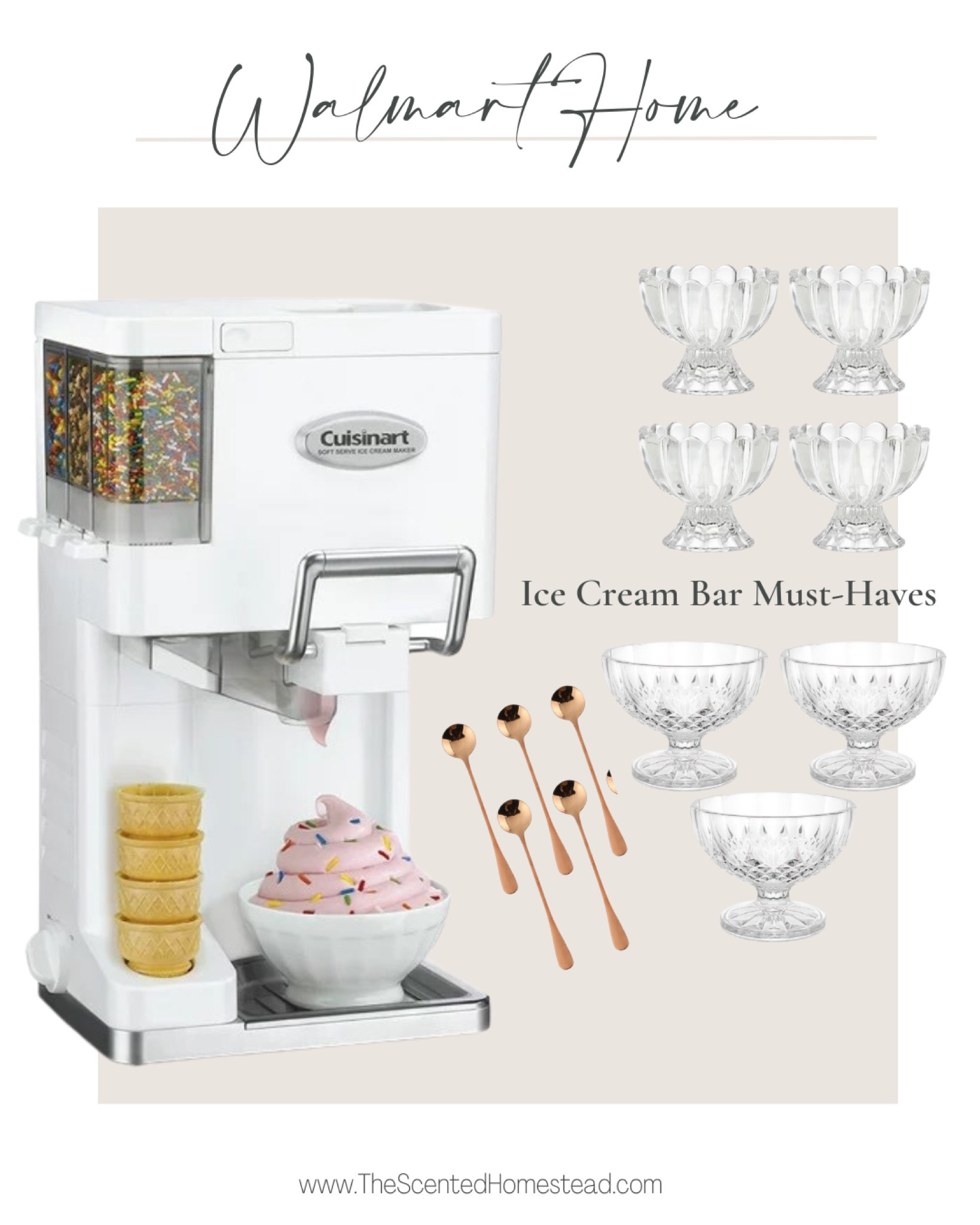 Walmart home, kitchen must-haves, Cuisinart Ice cream maker, soft serve ice cream machine, vintage ice cream dishes, dessert glass cups, 

#LTKFind #LTKunder50 #LTKhome