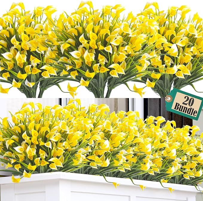 20 Bundles Artificial Calla Lily Flower Plants Outdoor Decoration (Yellow) | Amazon (US)