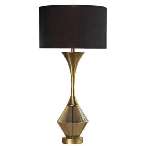 Lucia Matte Antique Brass Table Lamp with Black Shade | LampsPlus.com