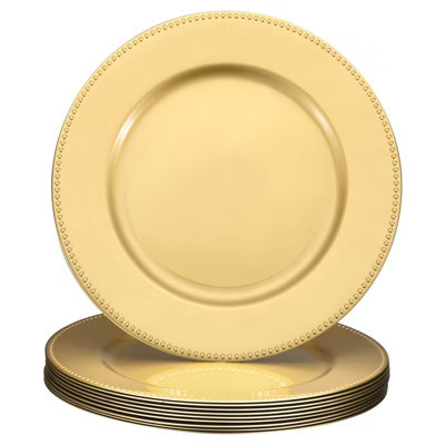 Unique Bargains Plastic Textured Surface Lightweight Sturdy Charger Plates 10 Pcs Gold | Target