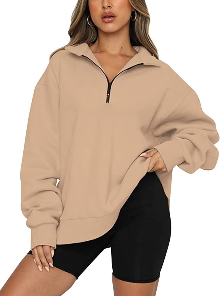 SAFRISIOR Women’s Oversized Half Zip Sweatshirt Drop Shoulder Long Sleeves Collar Quarter 1/4 Zipper | Amazon (US)