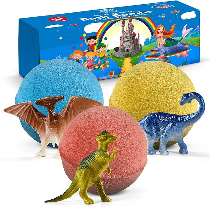Organic Dino Bath Bombs for Kids for Easter with Surprise Inside Dinosaurs - 3 Organic Large Bath... | Amazon (US)