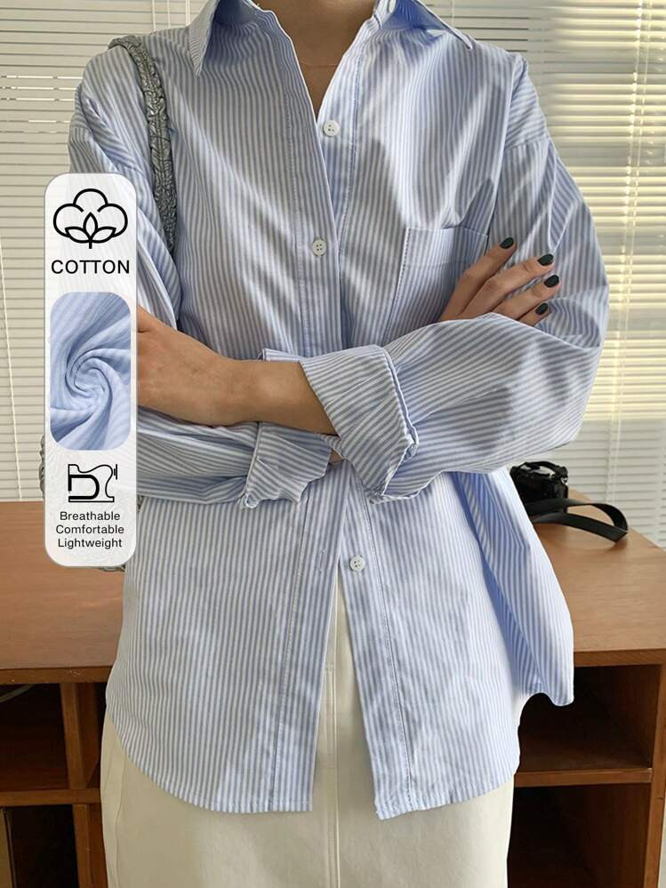 DAZY Chemise À Rayures Verticales Avec Épaules Tombantes, Hauts À Manches Longues | SHEIN