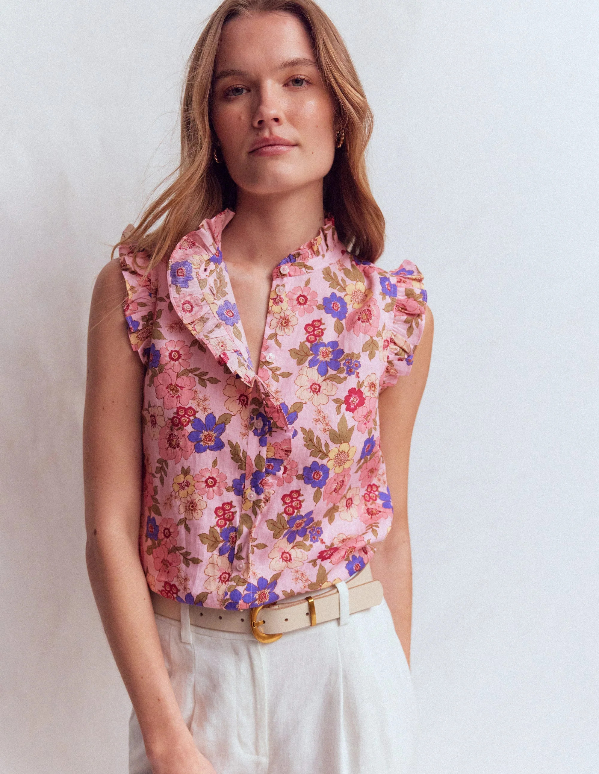 Isabel Sleeveless Linen Top-Blooming Pink, Blossomy Garden | Boden (US)