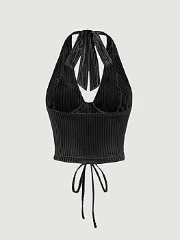 Verdusa Women's Going Out Halter Corset Tops Sleeveless Lace Up Open Back Crop Top | Amazon (US)