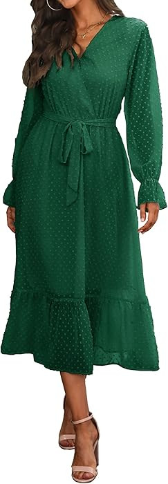 BTFBM Women's Casual Dresses Long Sleeve Wrap V Neck Floral Print Bohemian Swing A-Line Pleated H... | Amazon (US)