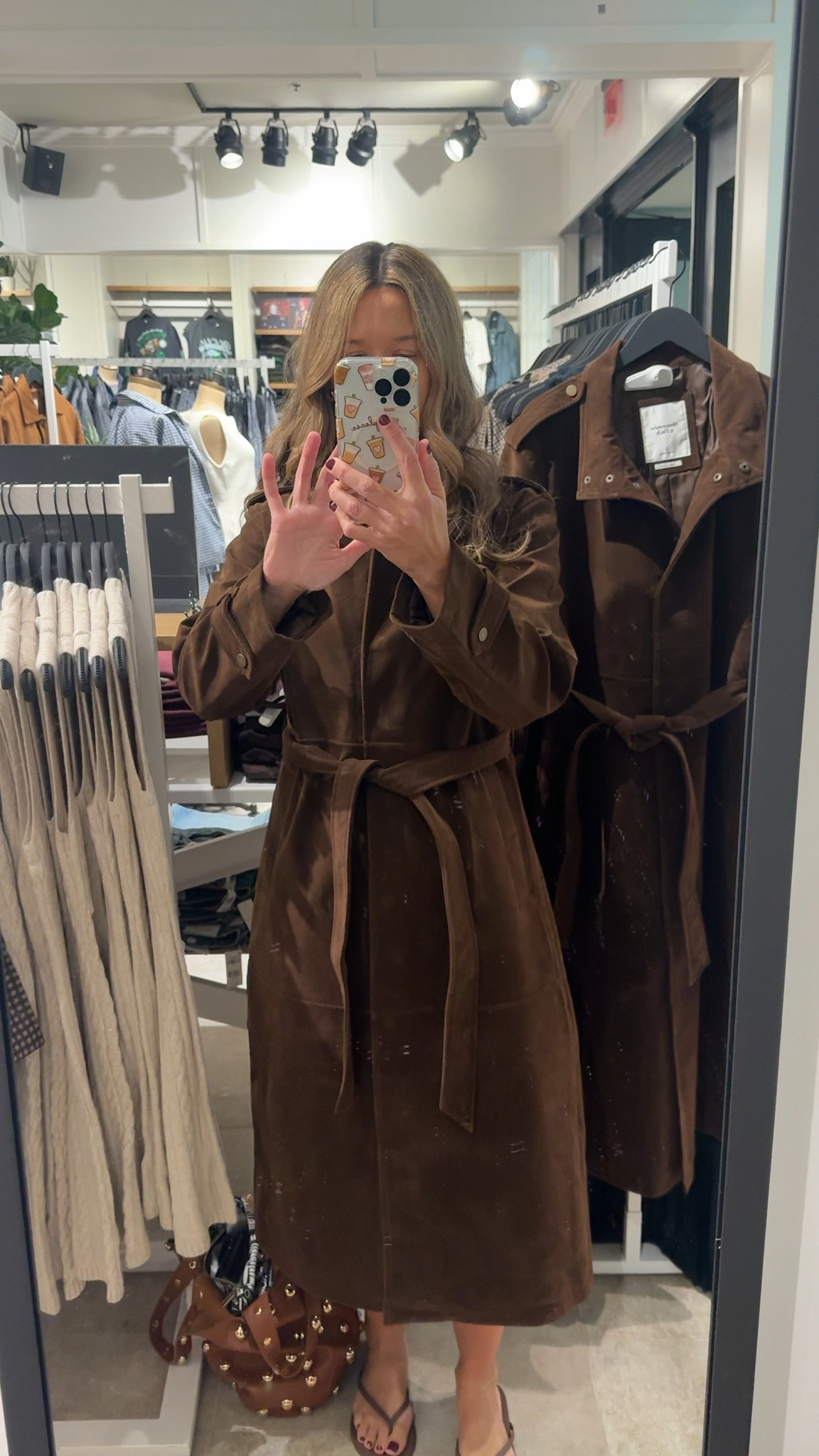 @abercrombie chocolate brown suede coat - tried small and medium and medium best for layering

#LTKSeasonal #LTKOver40