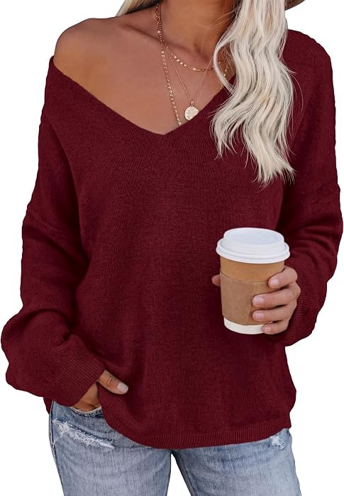 BTFBM V Neck Loose Lightweight Knitted Casual Fall Sweaters for Women 2026 | Amazon (US)