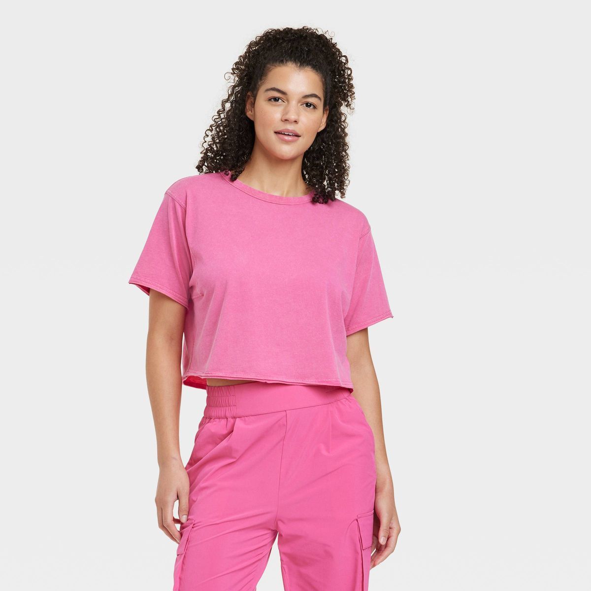 Women's Cropped Boxy T-Shirt - JoyLab™ Pink L | Target