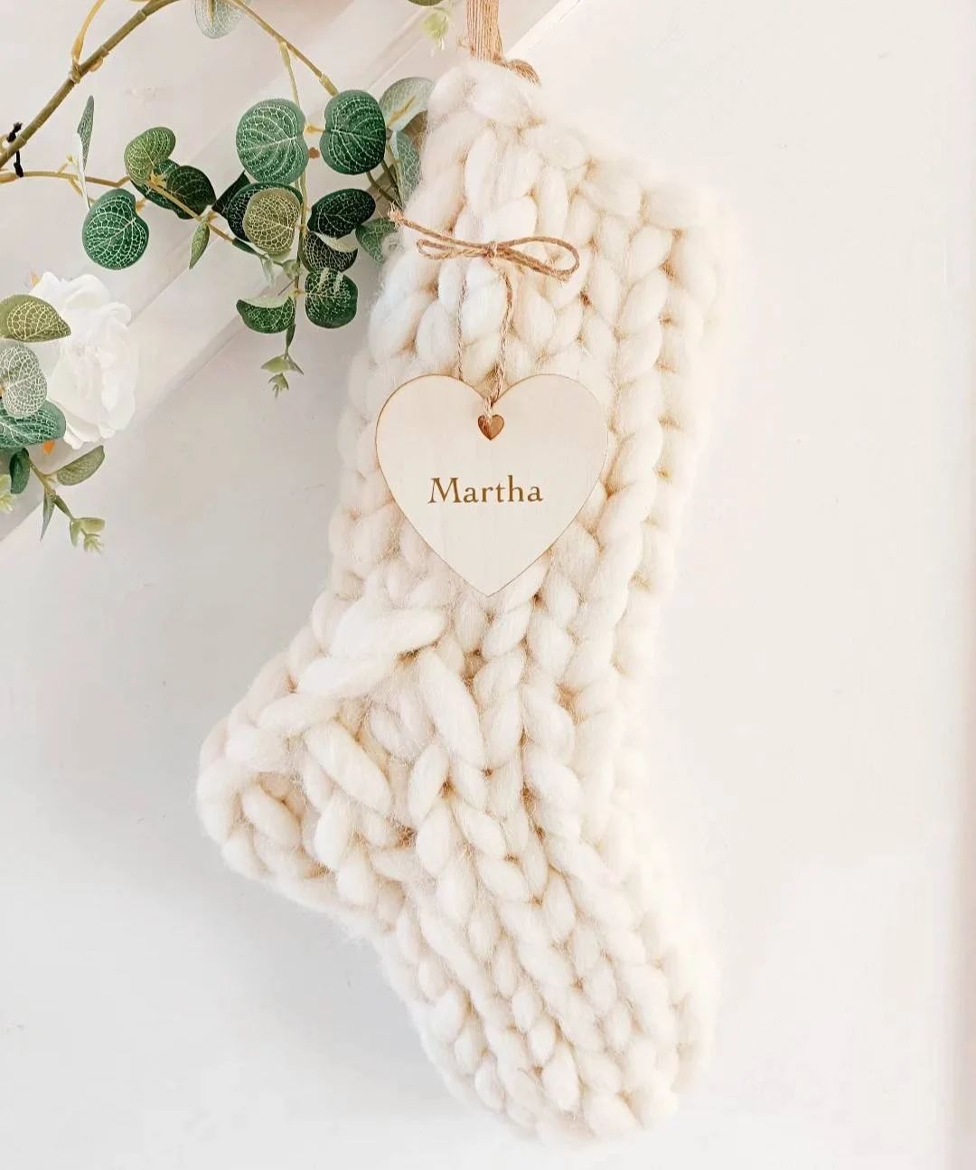 Jumbo Chunky Knit Christmas Stocking Cream Wool Home Gift - Etsy | Etsy (US)