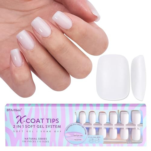 BTArtboxnails XS Short Square Gel Nail Tips - Pre Colored Milky White Soft Gel Nail Tips, Milky White Press on Nails, Natural XCOATTIPS | Amazon (US)