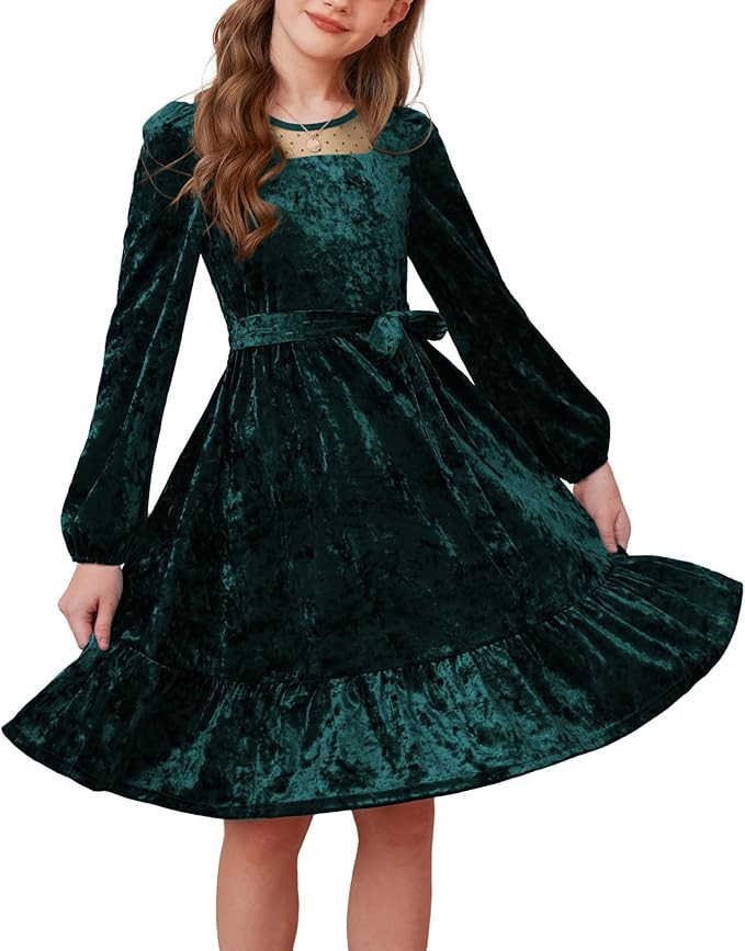 GRACE KARIN Girls Long Sleeve Holiday Dress, Little Girl Velvet Winter Dress, Kids Fall Formal Pa... | Amazon (US)