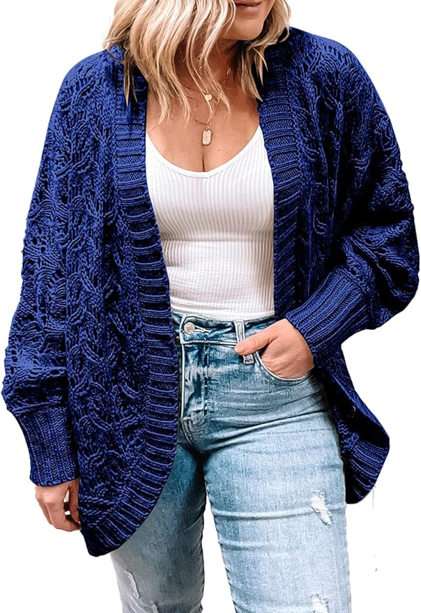 Eytino Womens Plus Size Crochet Cardigan Sweater Long Sleeve Hollow Out Open Front Cardigans Outw... | Amazon (US)