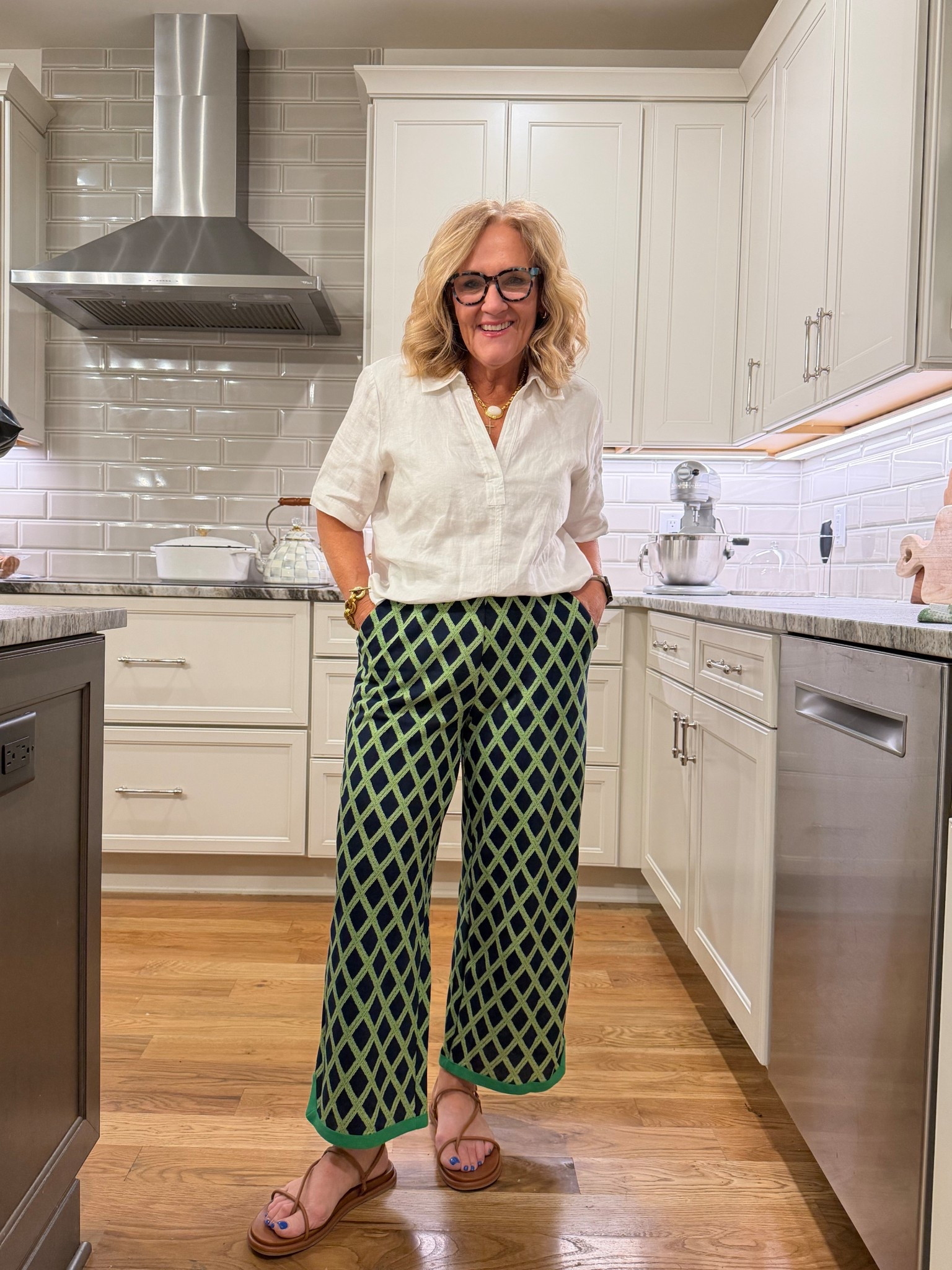 Lightweight pique knit pants in in a small for a more fitted look but they’re true to size 
Linen top size medium 
A few Julie Vos pieces 

#LTKOver40 #LTKootd #LTKstorytime
