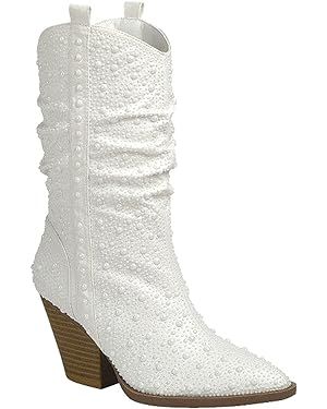 Forever Link Women's Rhinestone Cowboy Boots Western Mid Calf Boots | Amazon (US)