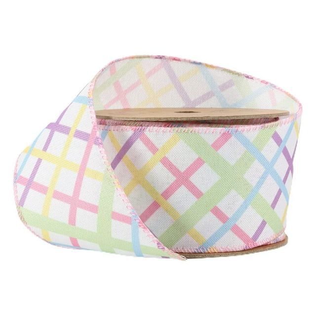 2 1/2 Wired Ribbon | White w/ Pastel Bias Plaid | 10 Yard Roll | Walmart (US)