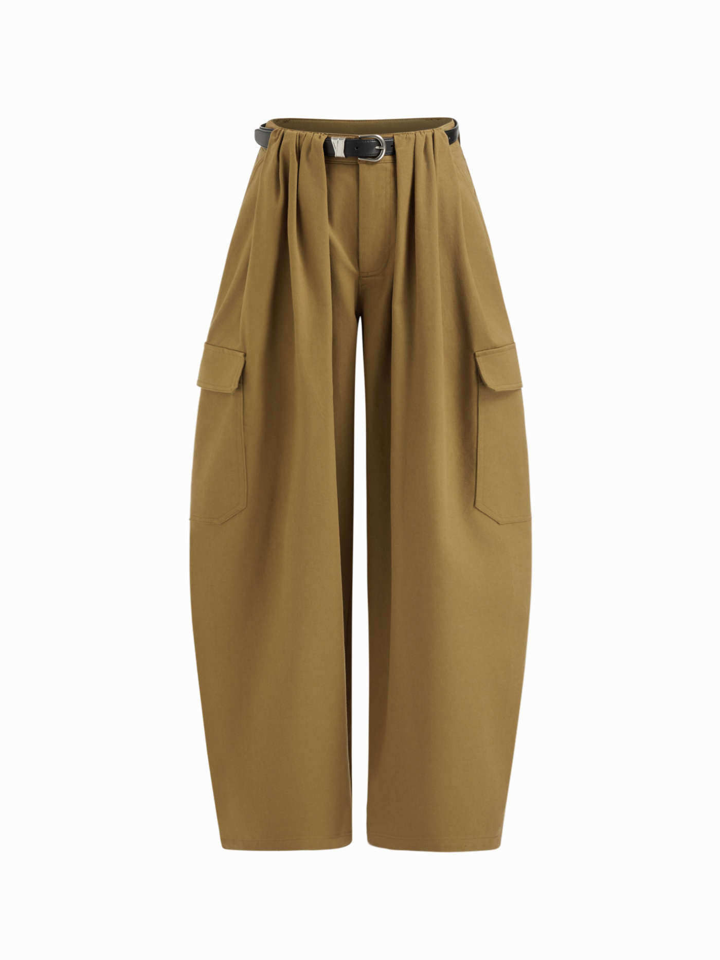 Cotton Low Rise Ruched Barrel-leg Cargo Trousers With Belt | Cider