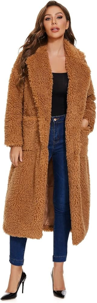 SUGAR POISON Women Faux Fur Winter Coats With Belt Comfort Warm Outerwear Open Front Long Cardiga... | Amazon (US)