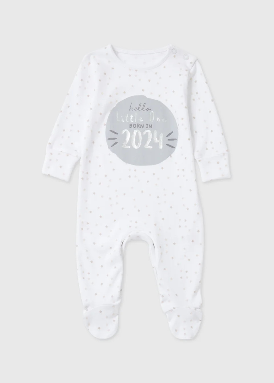 Baby Grey Born in 2024 Print Sleepsuit (Tiny Baby-6mths) - Age 0 - 3 Months | Matalan (UK)