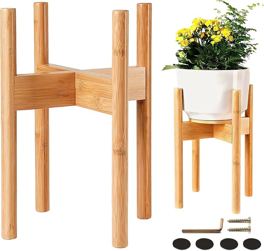 ZPirates Plant Stand Indoor - Bamboo Wood, Full Adjustable, Holds 8 10 and 12 Inch Planter Pots -... | Amazon (US)
