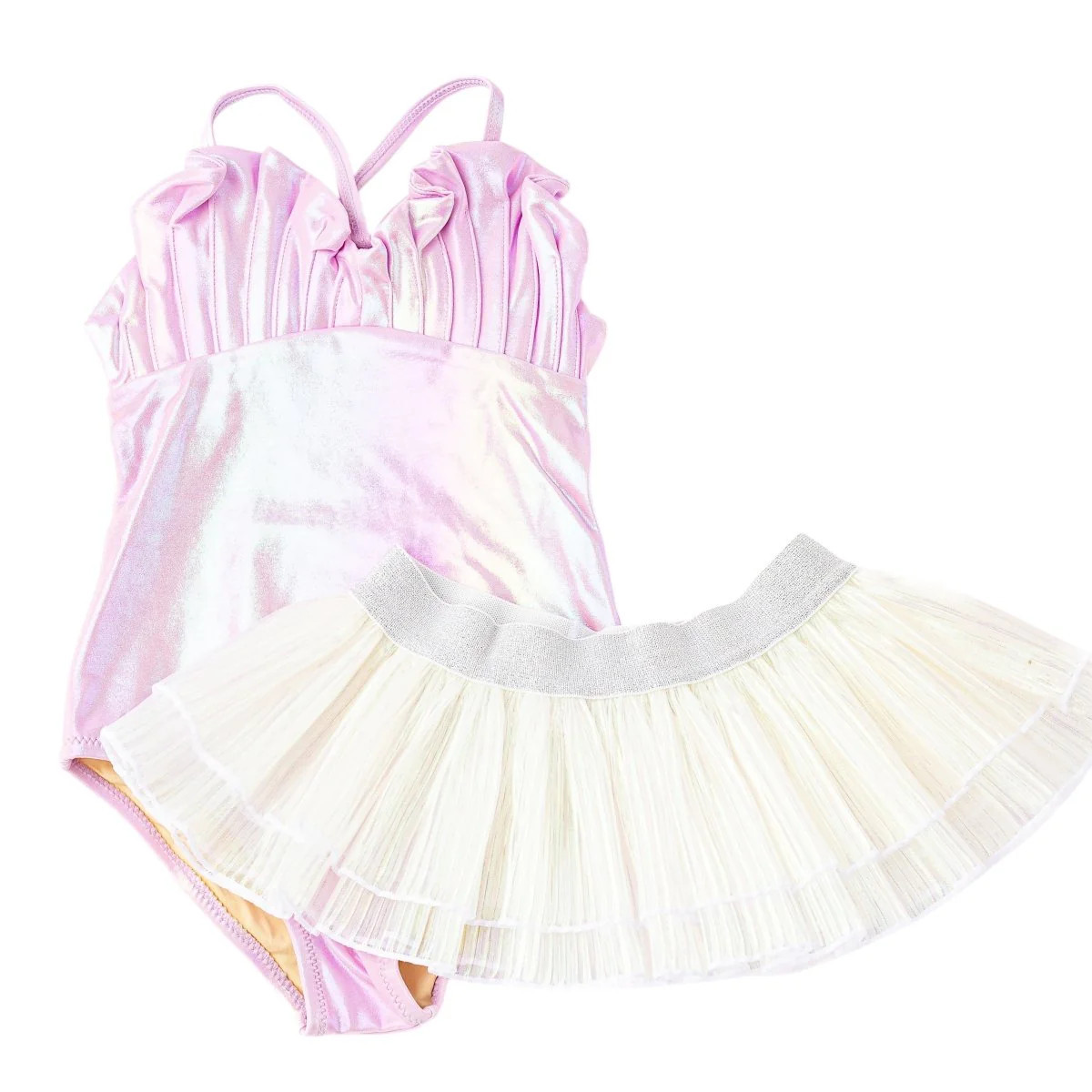 METALLIC MERMAID ONE PIECE SWIMSUIT W/ IRIDESCENT SKIRT | Mini Dreamers
