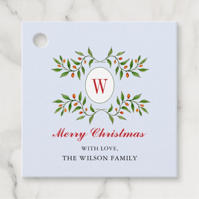 Classic Greenery & Citrus Monogram Christmas  Favo Favor Tags | Zazzle | Zazzle