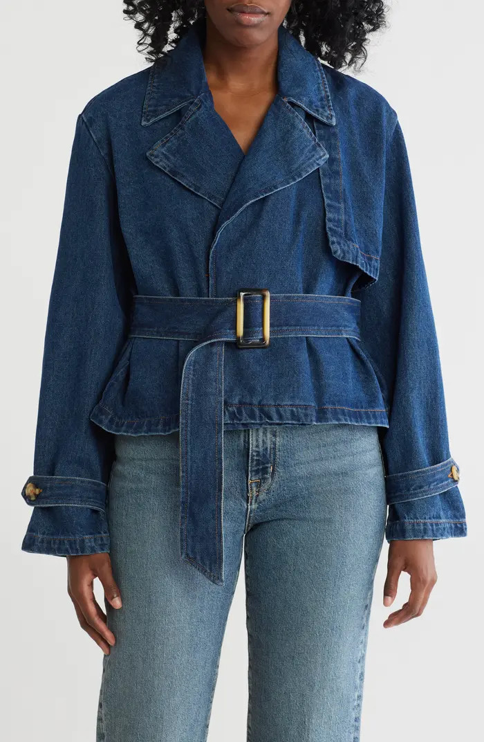 Steve Madden Belted Crop Trench Denim Jacket | Nordstromrack | Nordstrom Rack