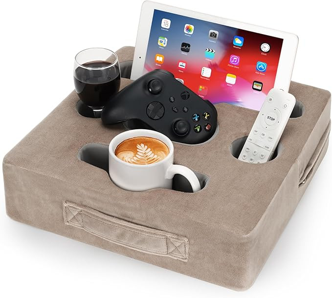 STBoo Couch Cup Holder Pillow Tray - Sofa Drink Cup Holder Cozy Buddy | Bed Caddy Organizer for R... | Amazon (US)