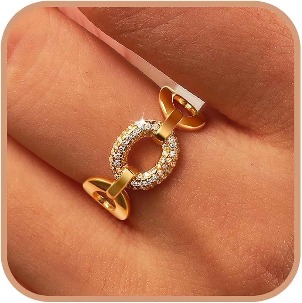 Chain Link Ring for Women, 925 Sterling Silver Cubic Zirconia Stacking Paperclip Ring 14K Gold Pl... | Amazon (US)