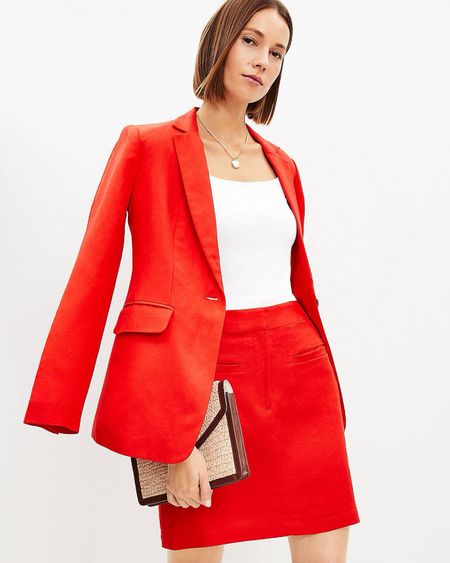 Red linen blazer and skirt - LOFT 

#LTKworkwear #LTKsalealert #LTKover40