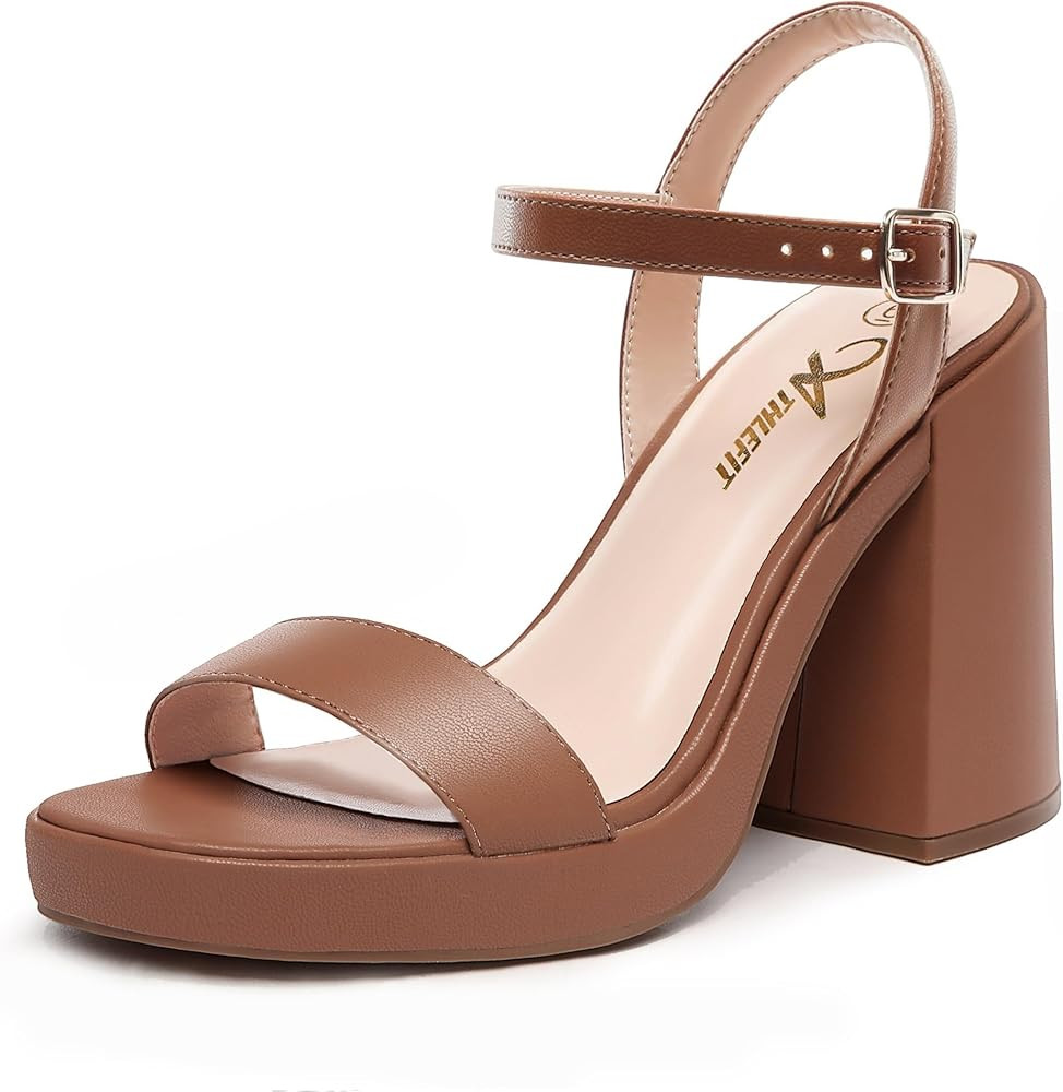Athlefit Women's Platform Chunky Heels Ankle Strap Open Toe Block Heeled Sandals Wedding Prom Pumps  | Amazon (US)