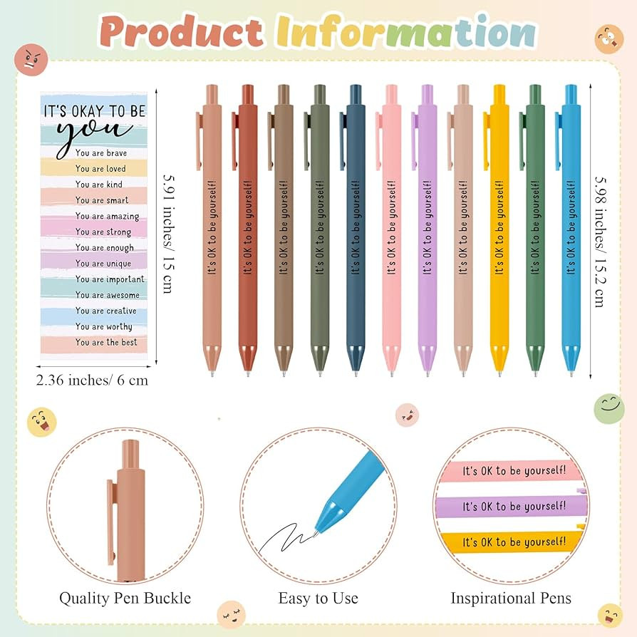 48 Pcs 16 Sets Mental Health Gift Bulk Pastel Inspirational Pens Motivational Funny Emotion Keych... | Amazon (US)