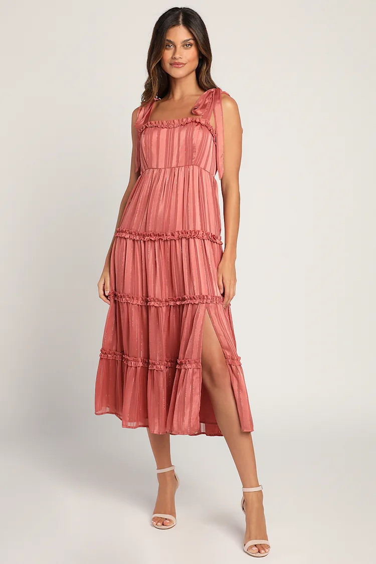 Day for Romance Mauve Tie-Strap Tiered Midi Dress | Lulus (US)