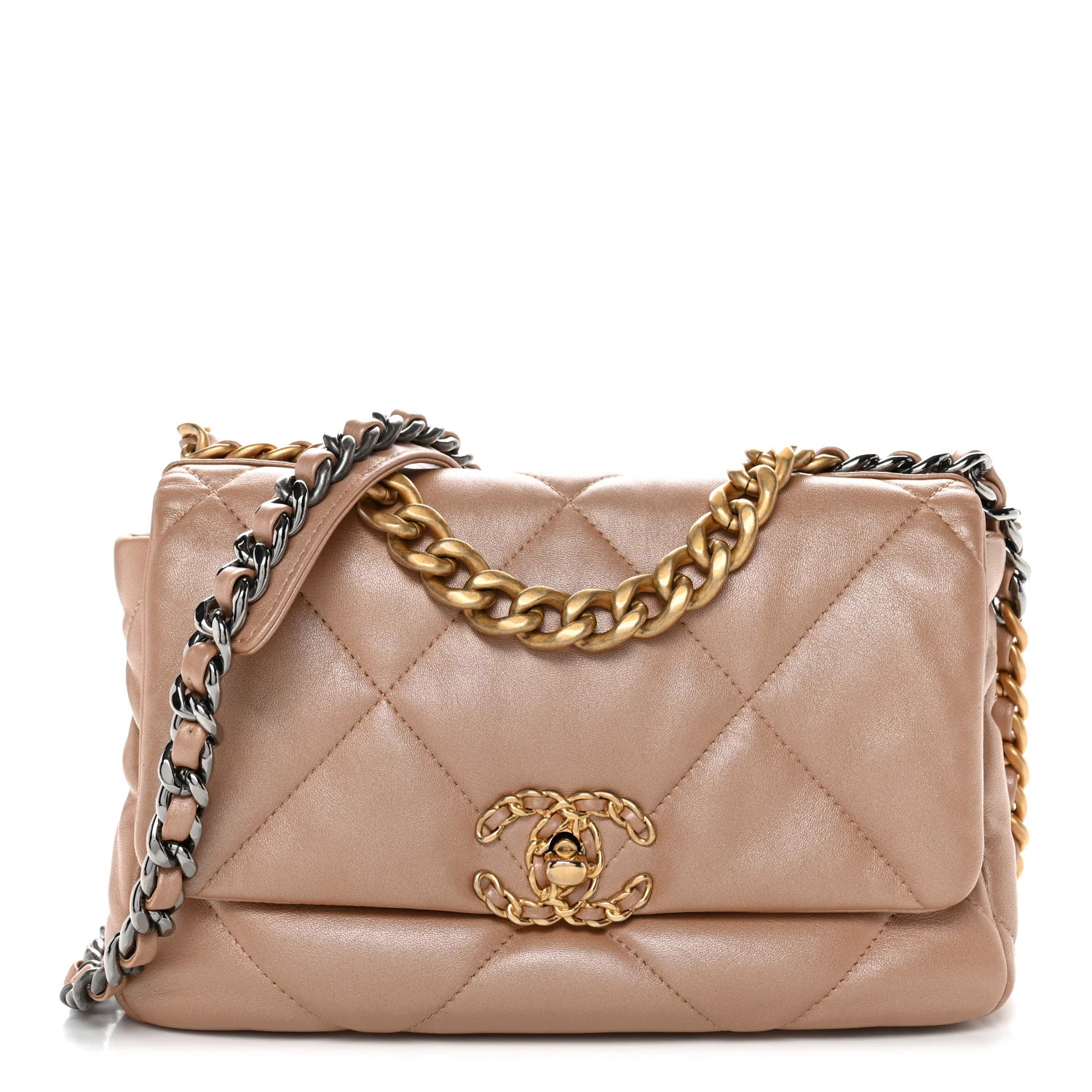 Shiny Lambskin Quilted Medium Chanel 19 Flap Beige | FASHIONPHILE (US)